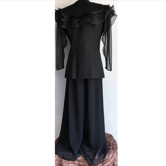Vintage Evening Glam Wear, Palazzo Pants & Fitted Jacket Top, Black, Sz Medium - Picture 4 of 8
